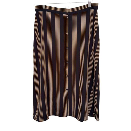 BNWT H&M Women's Size UK 14 A-Line Skirt Black Brown Stripes Button Front Work