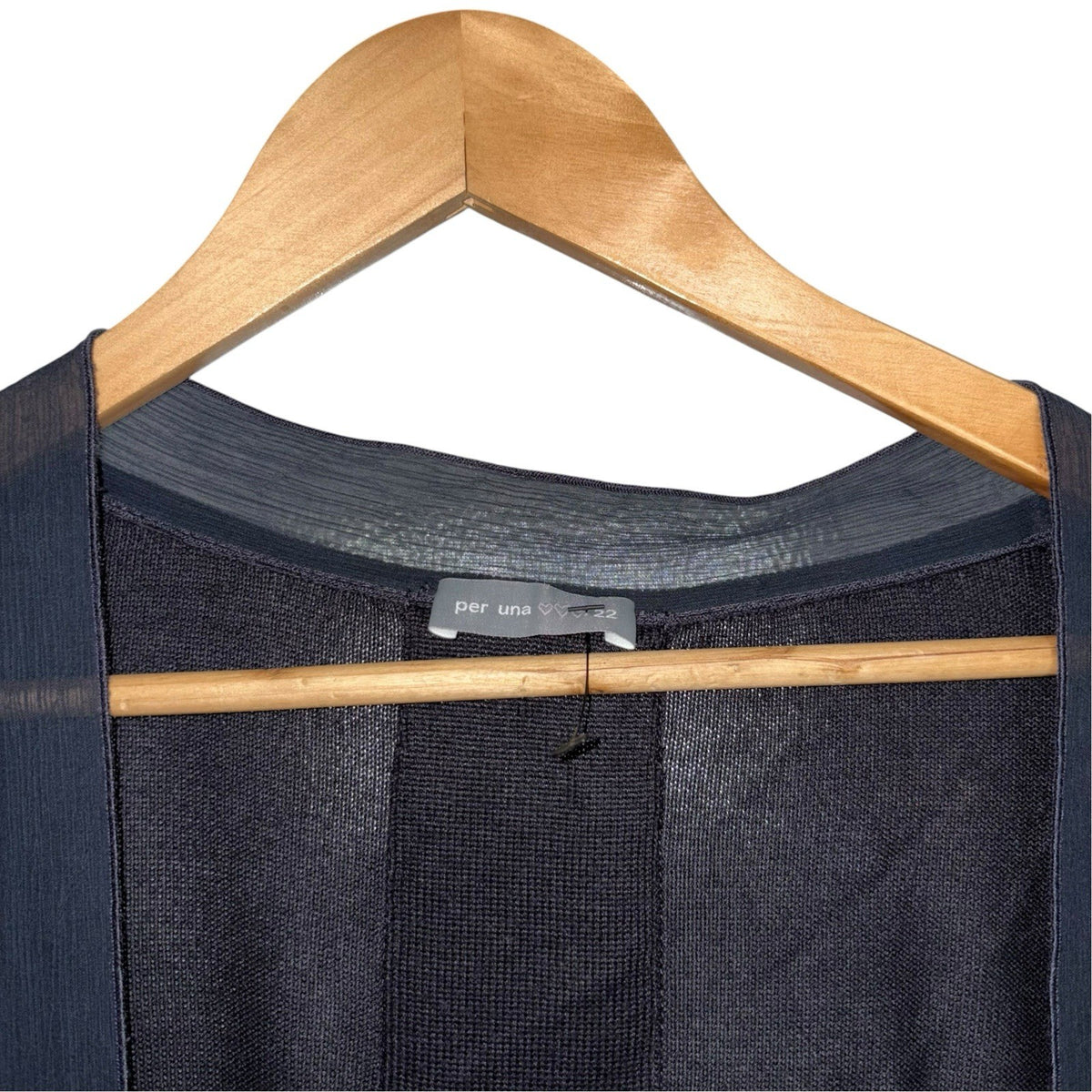 Per Una Size UK 22 Longline Cardigan Navy Blue Open Knit Fabric Trim VGC