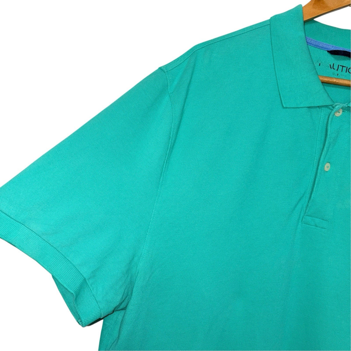 Nautica Mens Size 2XL Short Sleeve Polo Shirt Teal Green Embroidered Logo Worn