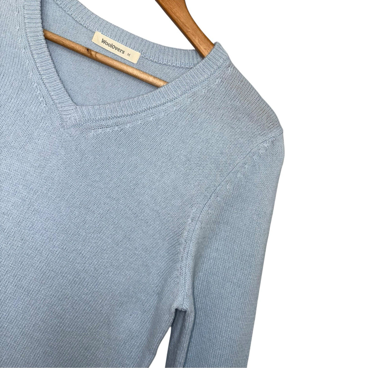 Woolovers Size Medium Lambswool Jumper Baby Blue Long Sleeve V Neck VGC