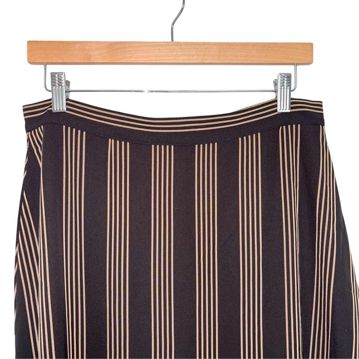 BNWT H&M Women's Size UK 14 A-Line Skirt Black Brown Stripes Button Front Work