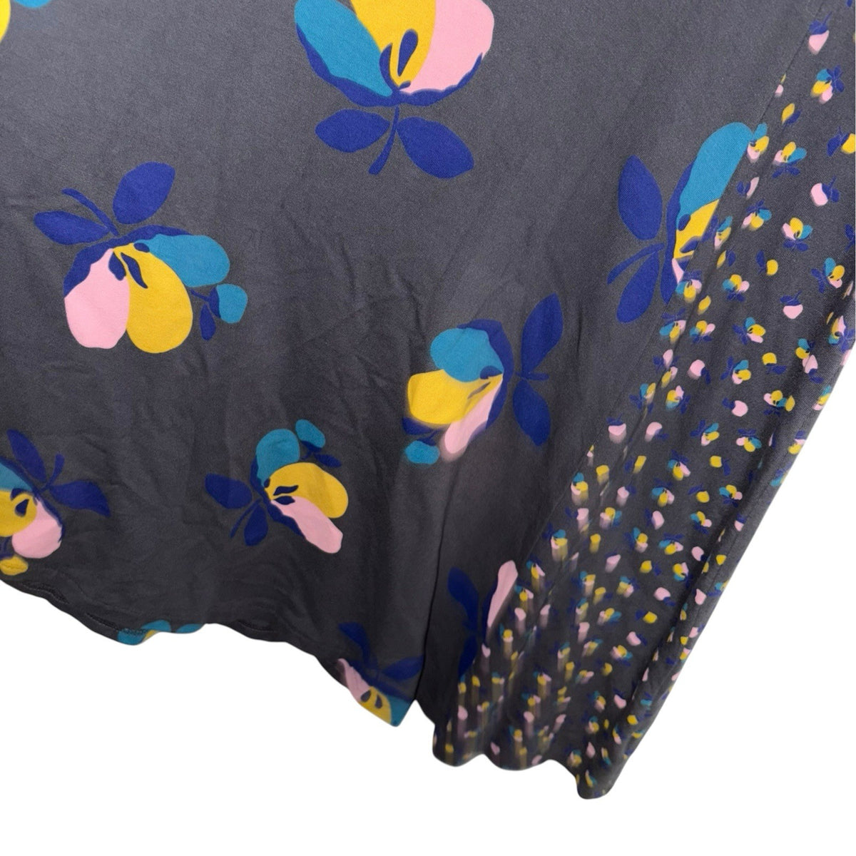 Boden Size UK 14R 3/4 Sleeve Midi Dress Grey Floral Detail Panels Soft VGC