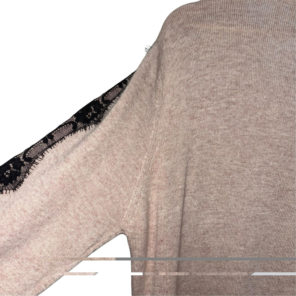 Monsoon Size UK 16 Angora Wool Blend Cardigan Beige Black Lace Trim Button Up