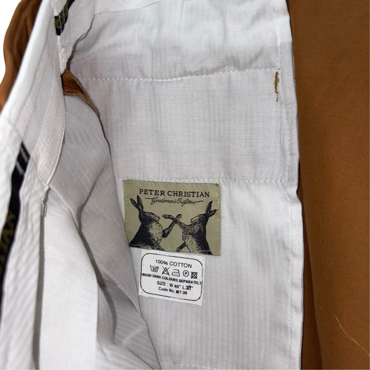 Peter Christian Size 48"W Chinos Trousers Tan Brown Straight Fit Pleat Front VGC