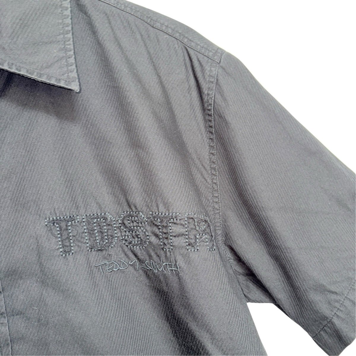 Teddy Smith Men's Size L Black Short Sleeve Shirt Double Button Embroidery VGC