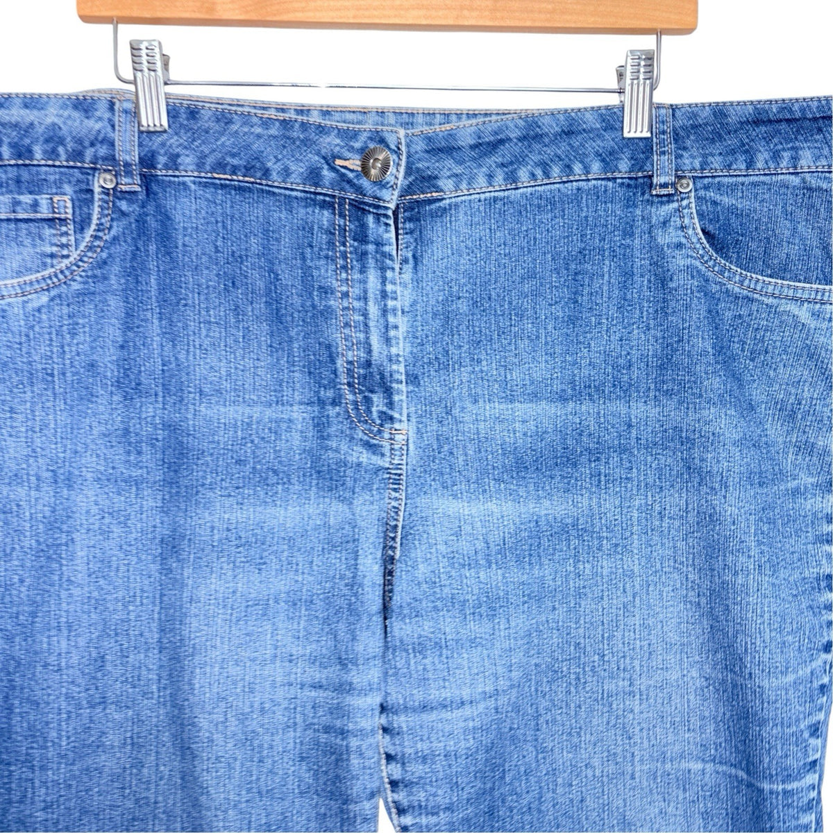 Debenhams Women's Size UK 22 Cropped Denim Jeans Mid Blue Zip Fly Plus Size VGC