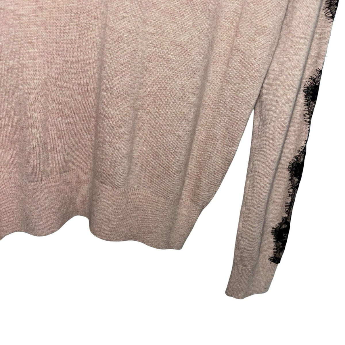 Monsoon Size UK 16 Angora Wool Blend Cardigan Beige Black Lace Trim Button Up
