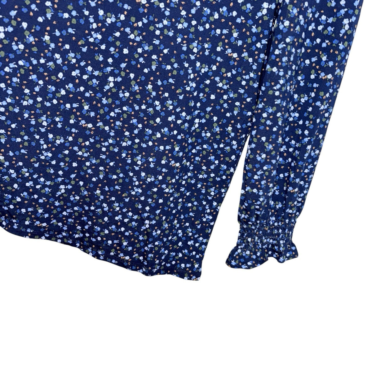 BNWT Lands’ End Women's Med Blouse Top Blue Multi Ditsy Floral Button Up New