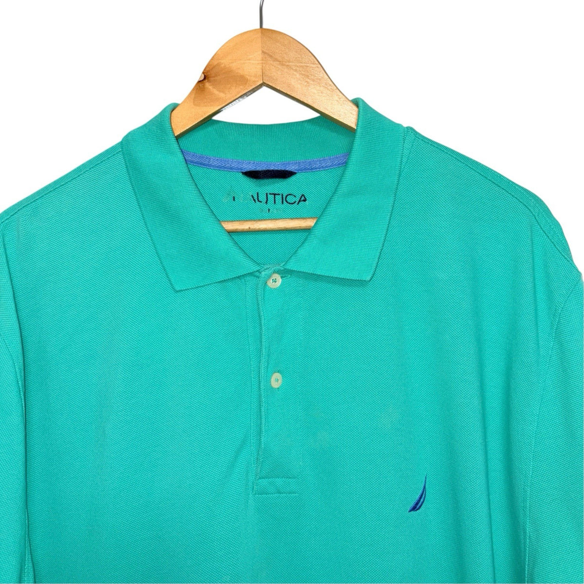 Nautica Mens Size 2XL Short Sleeve Polo Shirt Teal Green Embroidered Logo Worn