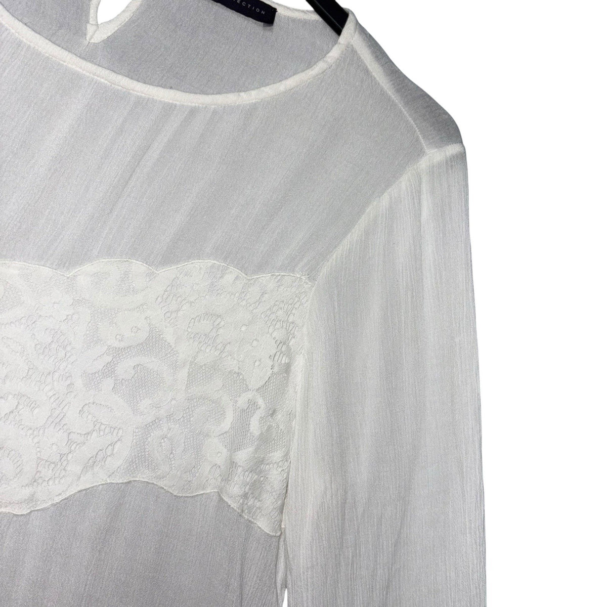 M&S Collection Women's Size UK 18 Long Sleeve Blouse Top White With Lace Panel