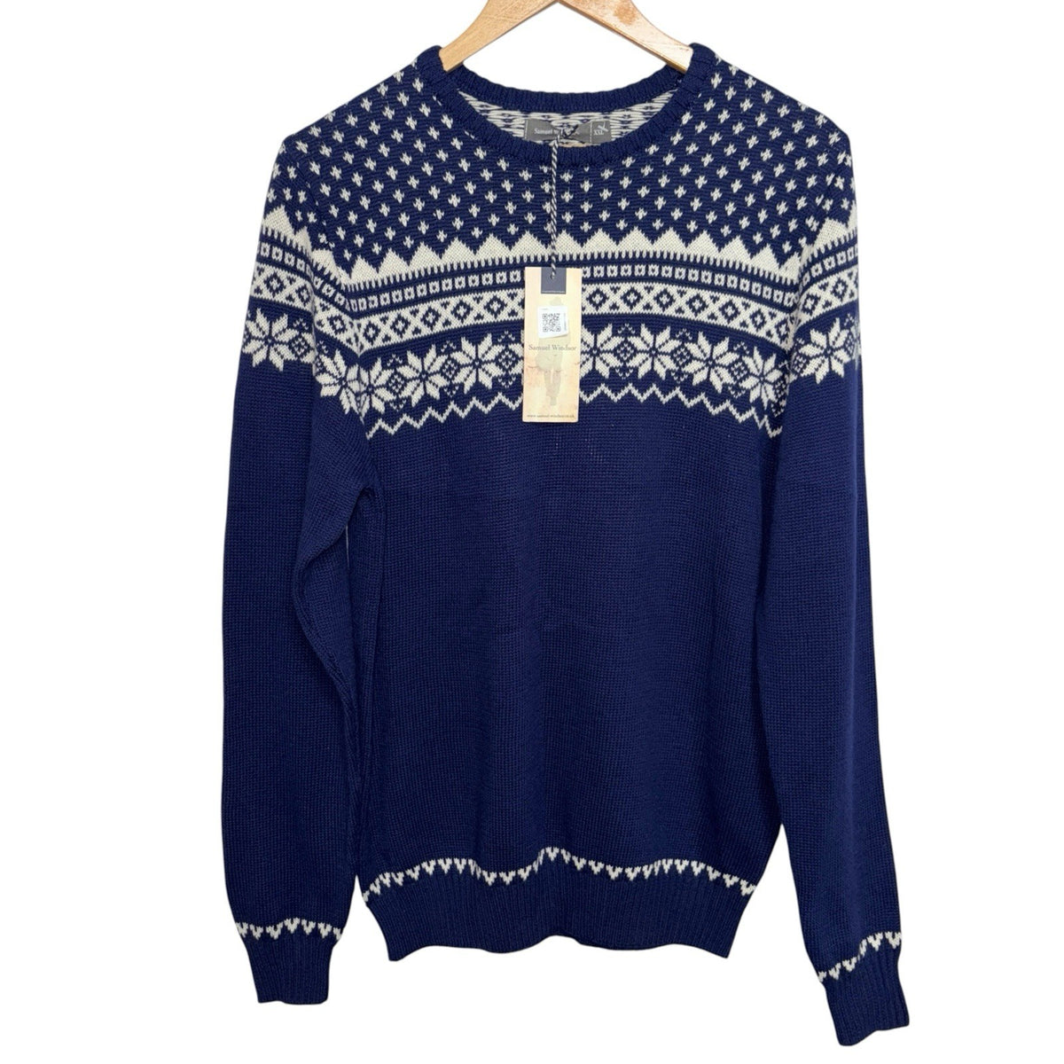 Samuel Windsor Size 2XL Navy Blue Fair Isle Patterned Knit Jumper Wool Blend New