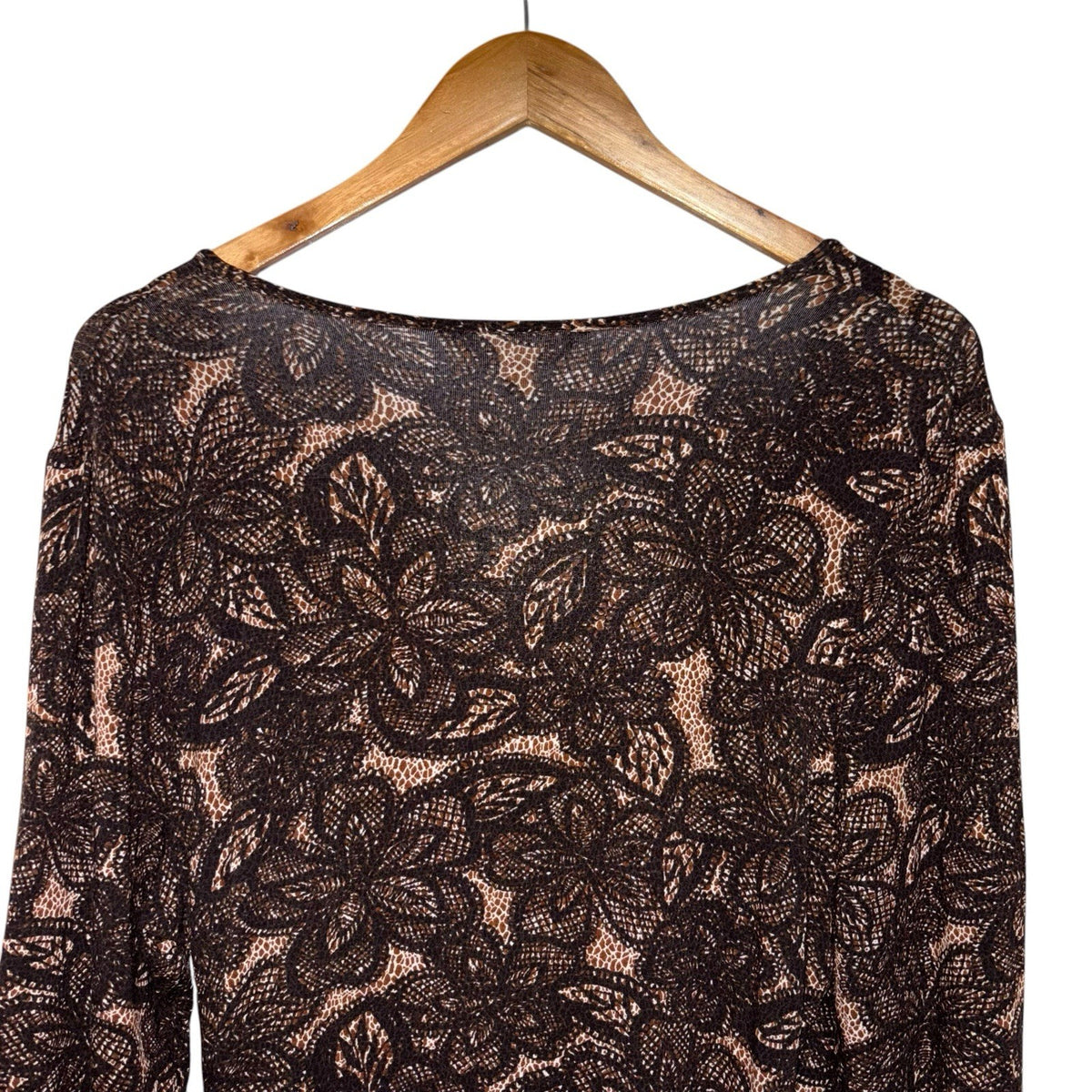 EAST Women's Size UK 16 3/4 Sleeve Wrap Midi Dress Brown Floral Autumnal VGC