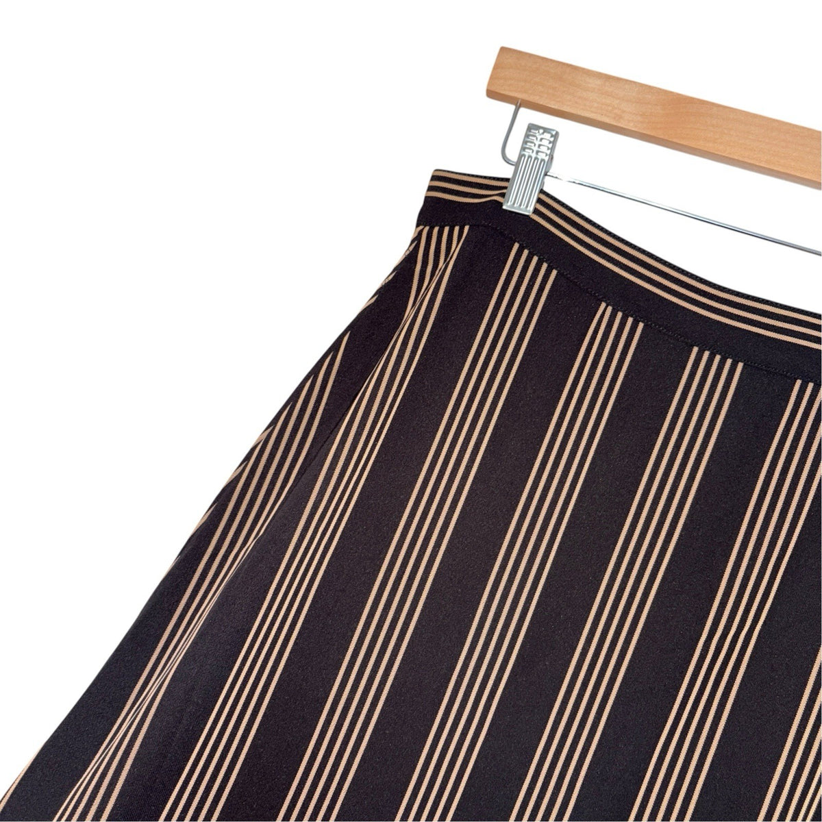 BNWT H&M Women's Size UK 14 A-Line Skirt Black Brown Stripes Button Front Work