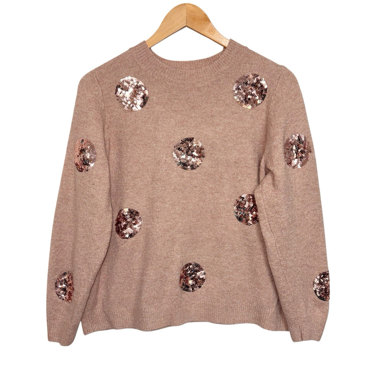 TU Women's Size UK 20 Long Sleeve Pullover Jumper Pink Knit Sequins Sparkle Xmas