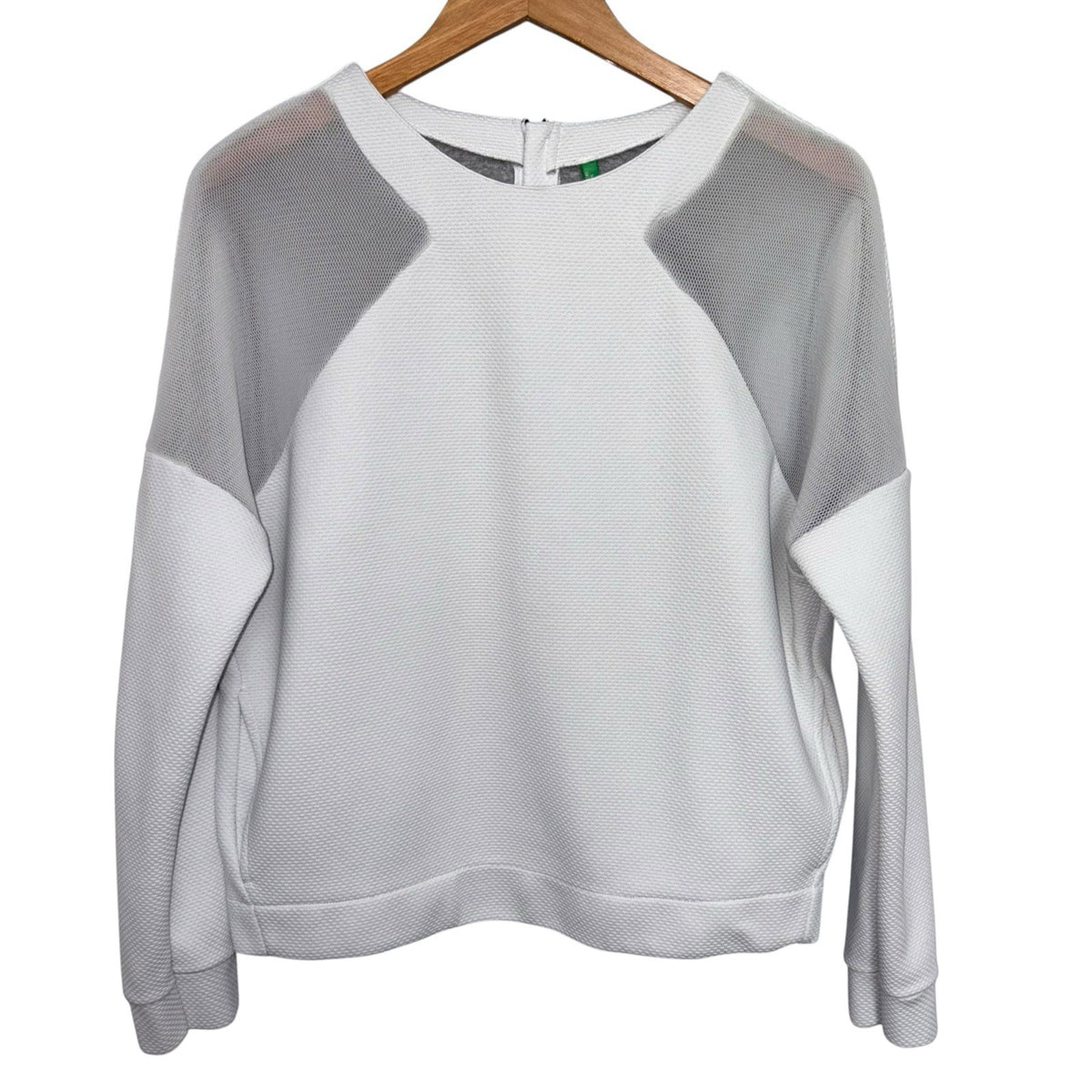 Benetton Size UK 16 Jumper Top Long Sleeve White Grey Rear Zip Futuristic VGC