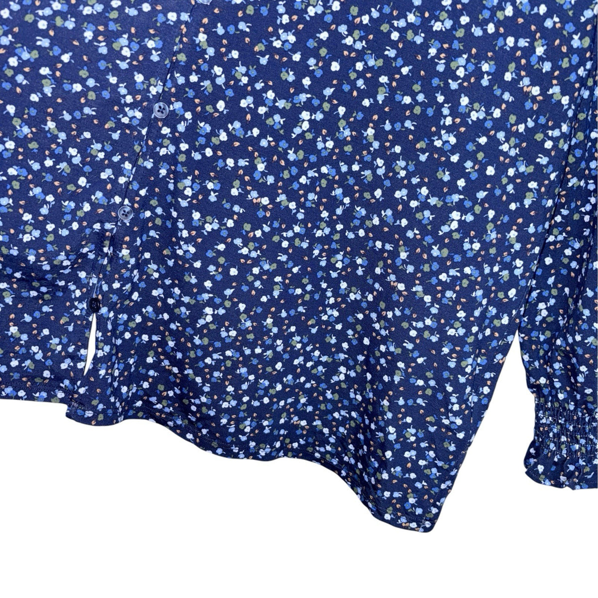 BNWT Lands’ End Women's Med Blouse Top Blue Multi Ditsy Floral Button Up New