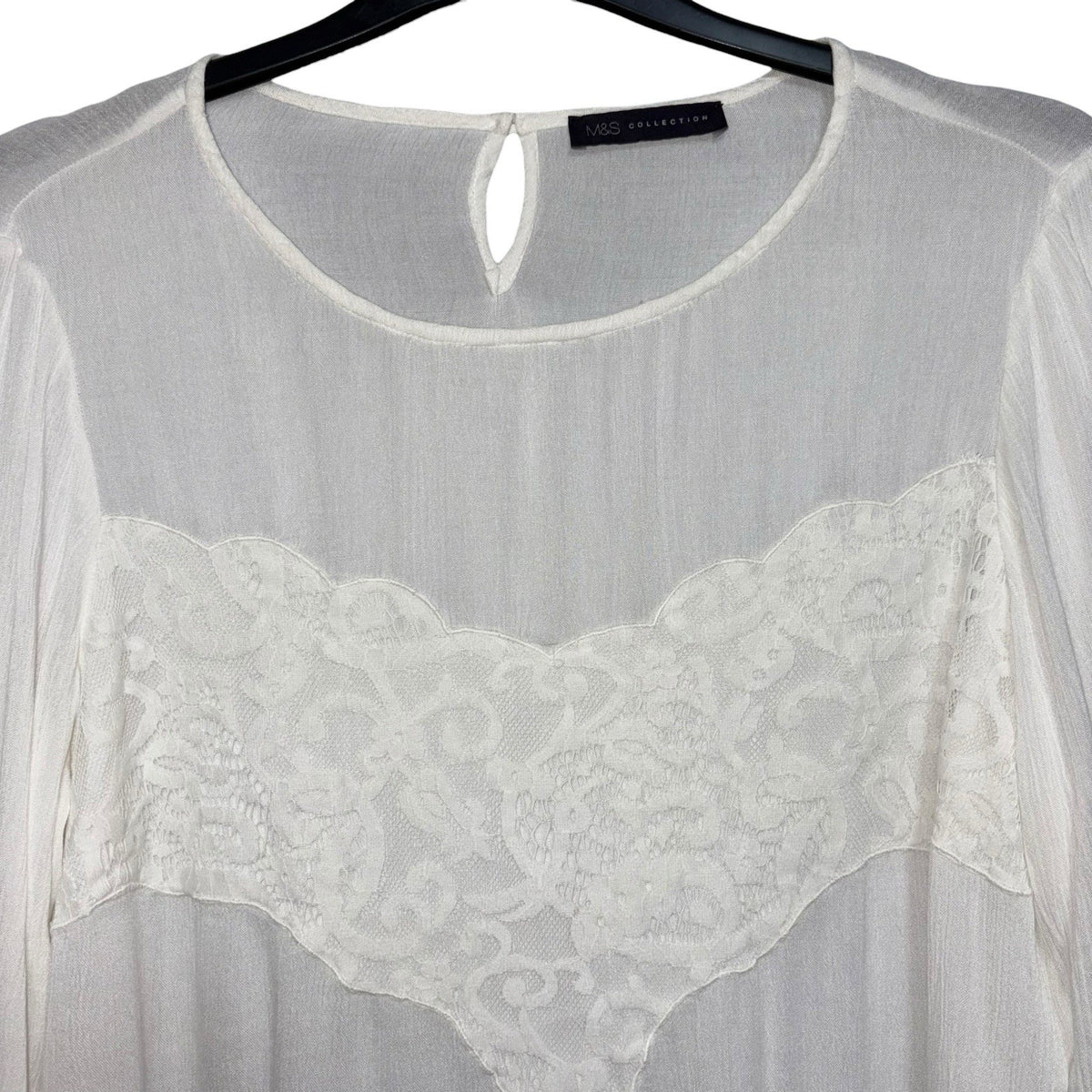 M&S Collection Women's Size UK 18 Long Sleeve Blouse Top White With Lace Panel